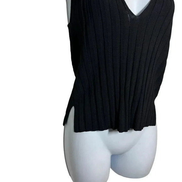 Scanlon Theodore Black pleated ribbed top V-neck NWT size XS sleeveless knit - Picture 4 of 9